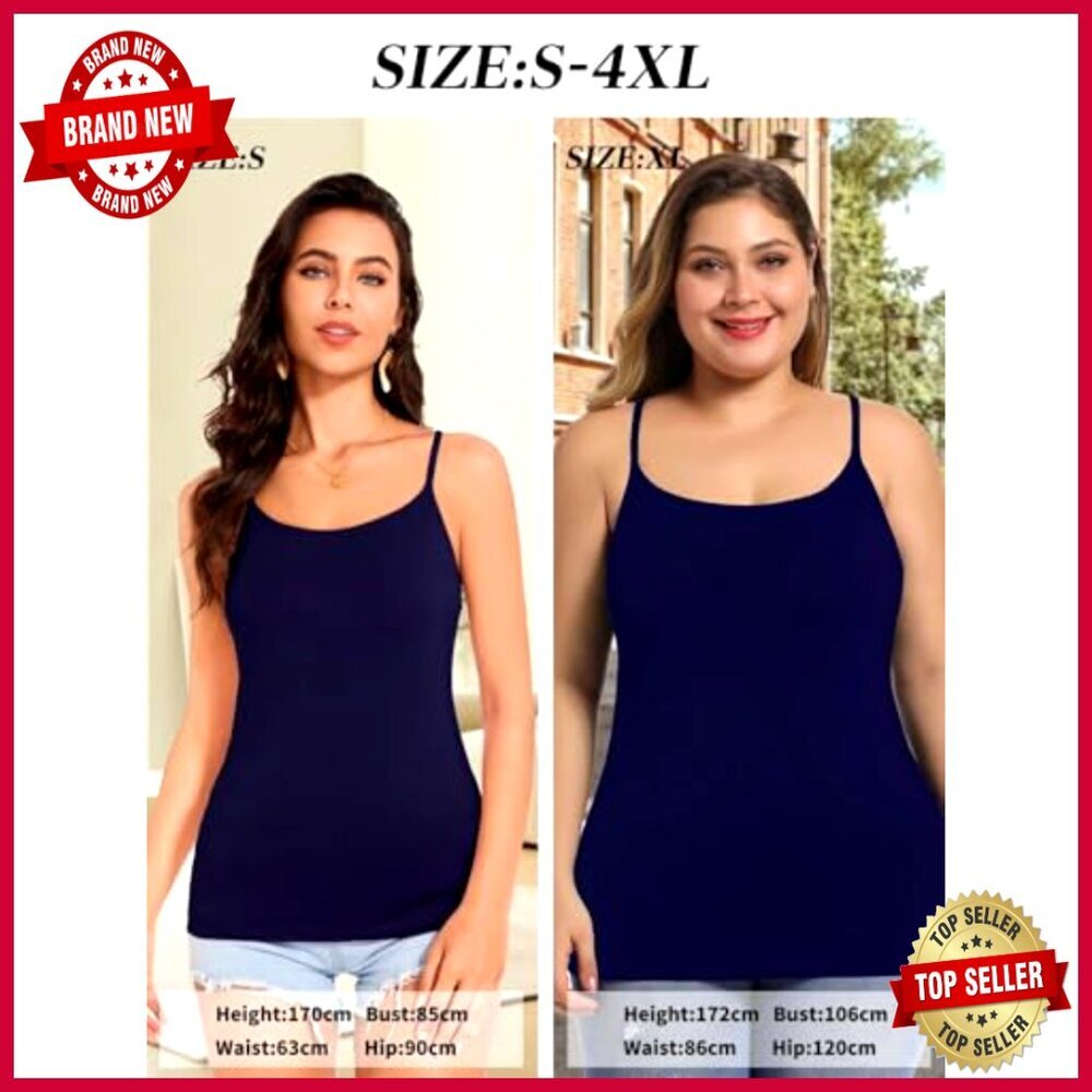 Built-In Padded Bra Camisole Tank Top Adjustable Straps Viscose Blend - Picture 2 of 7